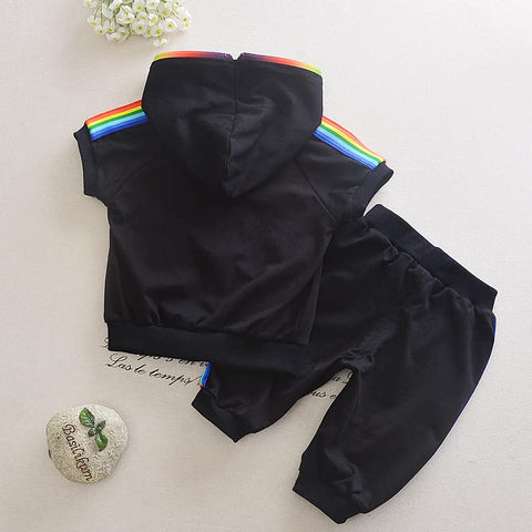 Kids Half Sleeve Hoodie T-shirt & Shorts Co-ord Set with Rainbow Zipper Luxury
