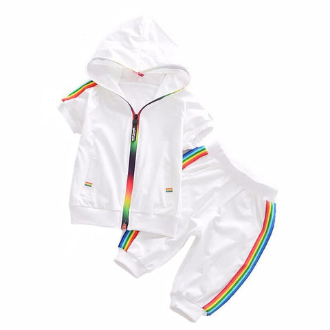 Kids Half Sleeve Hoodie T-shirt & Shorts Co-ord Set with Rainbow Zipper Luxury
