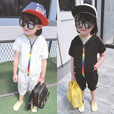 Kids Half Sleeve Hoodie T-shirt & Shorts Co-ord Set with Rainbow Zipper Luxury