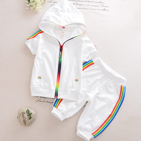 Kids Half Sleeve Hoodie T-shirt & Shorts Co-ord Set with Rainbow Zipper Luxury