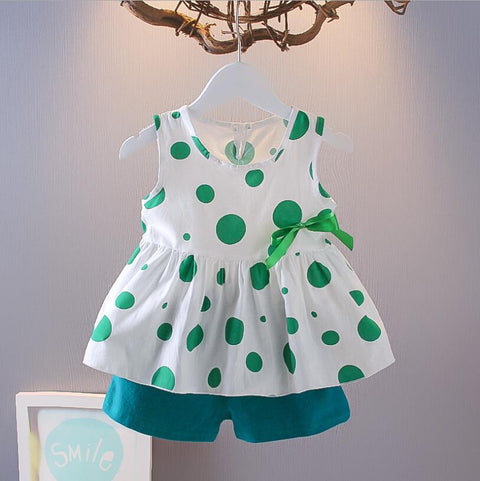 Polka Print Sleeveless Flared Top and Shorts Clothing Set for Infant Toddler Baby Girl