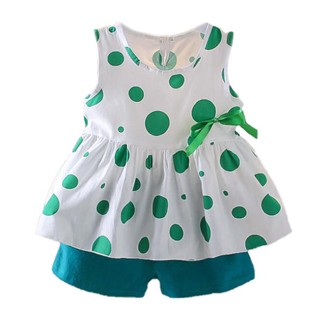 Polka Print Sleeveless Flared Top and Shorts Clothing Set for Infant Toddler Baby Girl