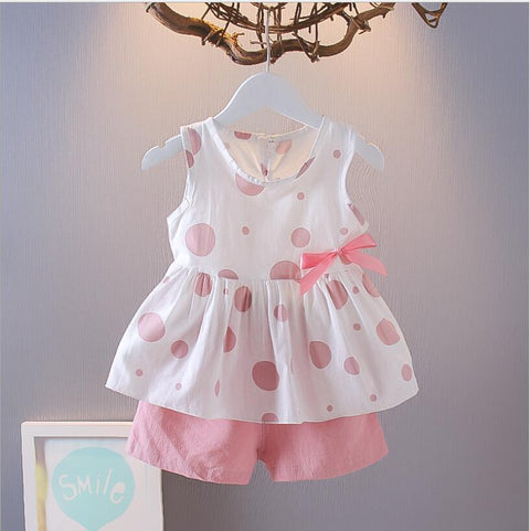 Polka Print Sleeveless Flared Top and Shorts Clothing Set for Infant Toddler Baby Girl