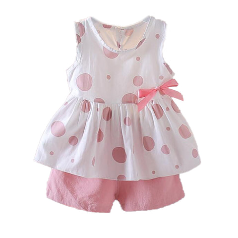 Polka Print Sleeveless Flared Top and Shorts Clothing Set for Infant Toddler Baby Girl