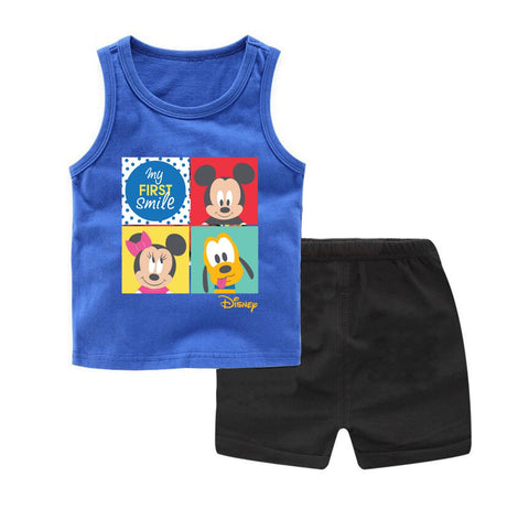 Disney Mickey Mouse & Friends Print Cotton Sleeveless T-Shirt and Shorts Set: Cute and Comfortable Clothing for Baby Boys and Girls