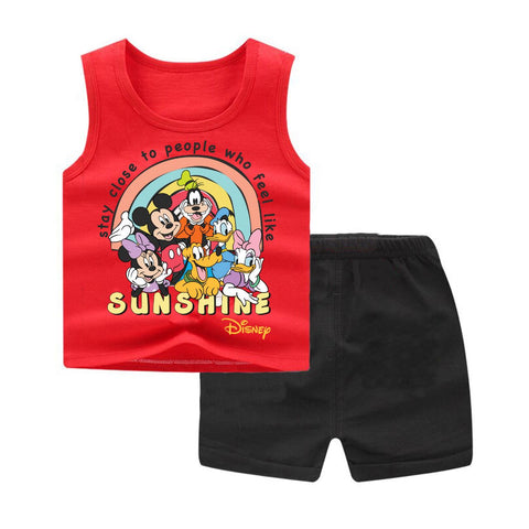 Disney Mickey Mouse & Friends Print Cotton Sleeveless T-Shirt and Shorts Set: Cute and Comfortable Clothing for Baby Boys and Girls