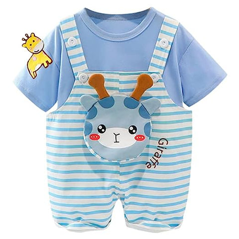 Kid's Giraffe Cartoon Print T-Shirt with Dungaree Bibshorts for Infant Toddler Baby Boy Girl