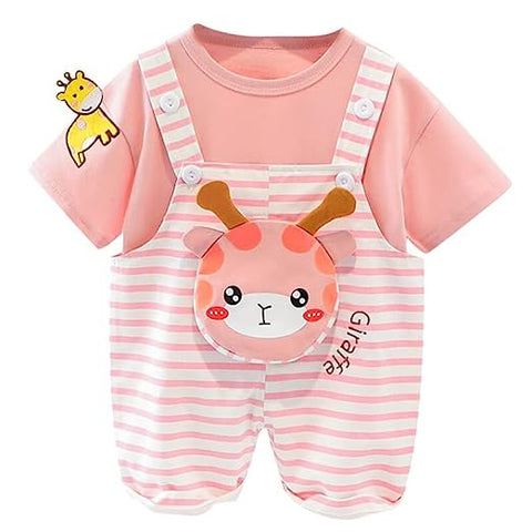 Kid's Giraffe Cartoon Print T-Shirt with Dungaree Bibshorts for Infant Toddler Baby Boy Girl