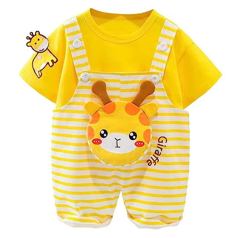 Kid's Giraffe Cartoon Print T-Shirt with Dungaree Bibshorts for Infant Toddler Baby Boy Girl