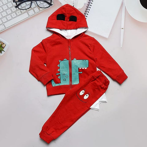 Cute Bunny Cartoon Print T-Shirt with Zipper Hoodie Jacket & Pants 3 Piece Winter Clothing Set for Infant Toddler Kids