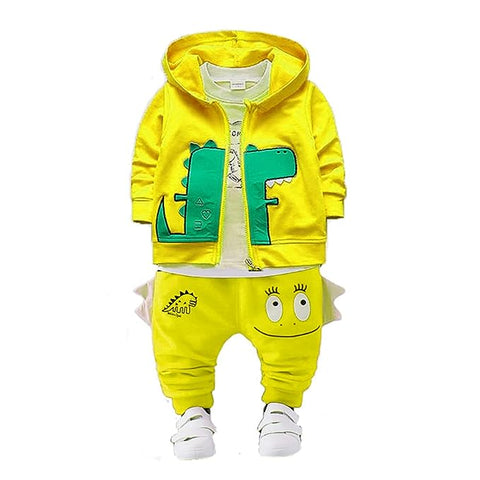 Cute Bunny Cartoon Print T-Shirt with Zipper Hoodie Jacket & Pants 3 Piece Winter Clothing Set for Infant Toddler Kids