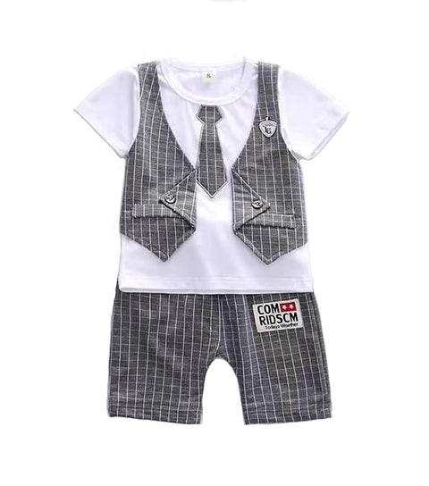 Little Man T-shirt with Attached Tie Waistcoat & Shorts Set for Infant Toddlers Baby Boy