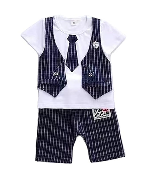 Little Man T-shirt with Attached Tie Waistcoat & Shorts Set for Infant Toddlers Baby Boy