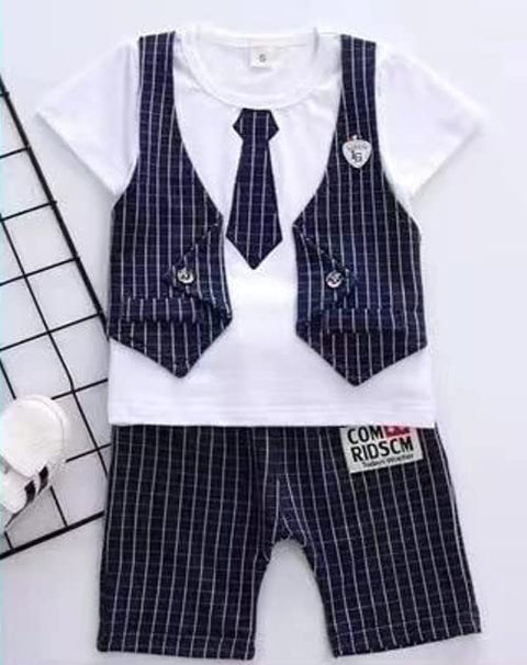 Little Man T-shirt with Attached Tie Waistcoat & Shorts Set for Infant Toddlers Baby Boy