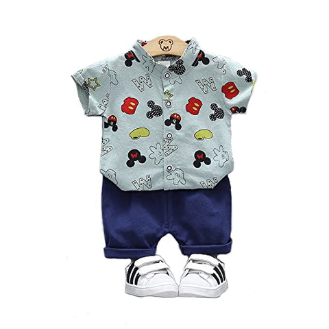 Cartoon Print Kid's Polyester Half Sleeve Shirt & Shorts for Infant Toddler Baby Boys
