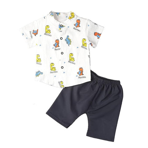 Cartoon Print Kid's Polyester Half Sleeve Shirt & Shorts for Infant Toddler Baby Boys