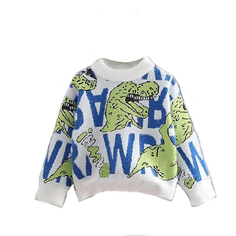 Furious Dinosaur Design Kids Full Sleeve Knitted Wool Sweater Pullover