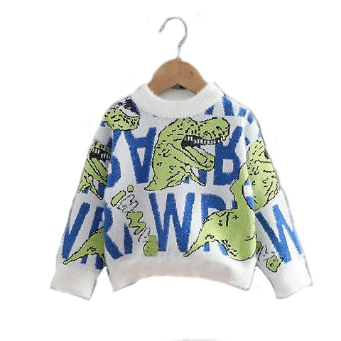 Furious Dinosaur Design Kids Full Sleeve Knitted Wool Sweater Pullover