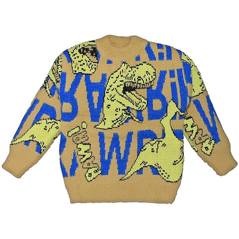 Furious Dinosaur Design Kids Full Sleeve Knitted Wool Sweater Pullover