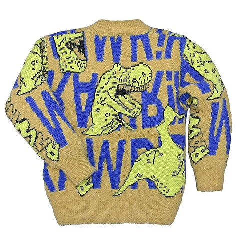 Furious Dinosaur Design Kids Full Sleeve Knitted Wool Sweater Pullover