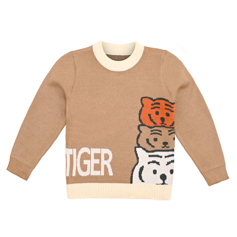 Kids' Cartoon Tiger Print Winter Sweater