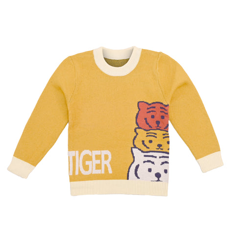Kids' Cartoon Tiger Print Winter Sweater