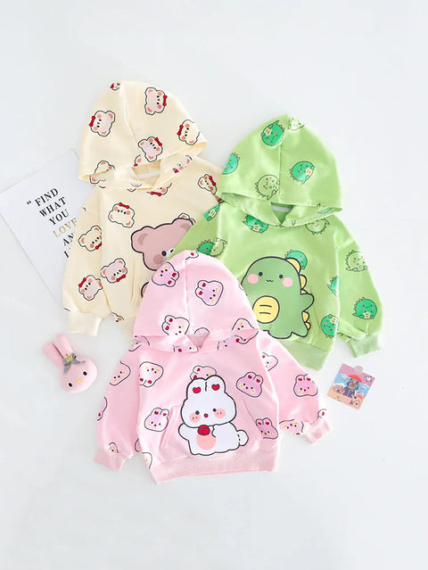 Cartoon Print Hoodie Sweatshirt and Denim Jeans Party Dress for Kids