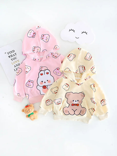 Cartoon Print Hoodie Sweatshirt and Denim Jeans Party Dress for Kids