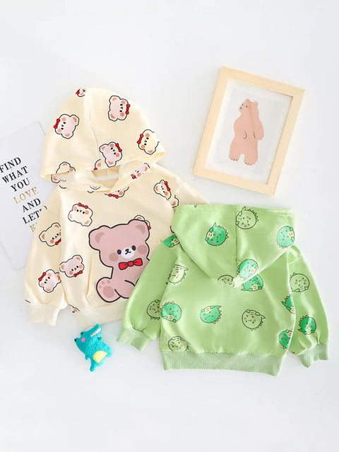 Cartoon Print Hoodie Sweatshirt and Denim Jeans Party Dress for Kids