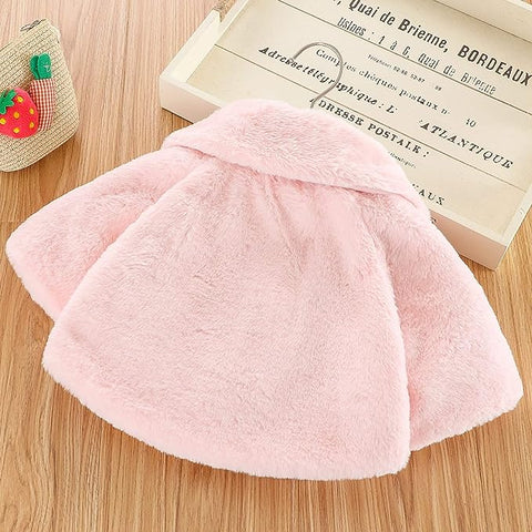 Baby Girl Winter Warm Fur Pompom and Pearls Embellished Poncho Jacket Coat