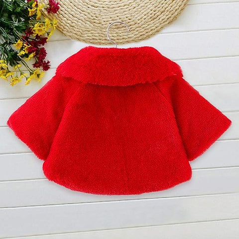 Baby Girl Winter Warm Fur Pompom and Pearls Embellished Poncho Jacket Coat