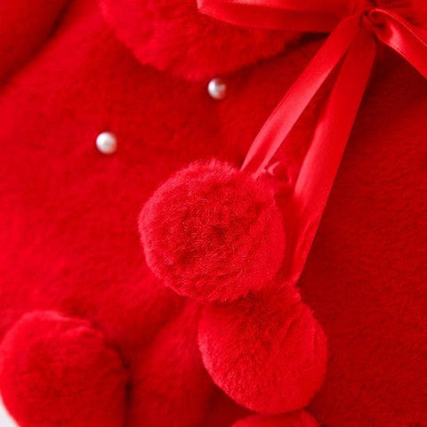Baby Girl Winter Warm Fur Pompom and Pearls Embellished Poncho Jacket Coat