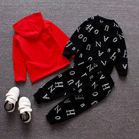 Kid's Text Print Full Sleeve Zipper Jacket with Hoodie T-shirt & Jogger Pant 3 Piece Winter Clothing Set for Lil Boys and Girls