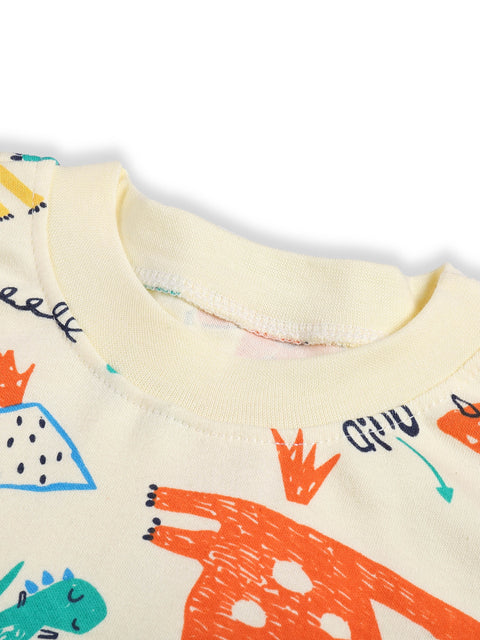 Full Sleeve Cotton Cartoon Dinosaur Print Tshirt & Pajama PJ Lounging Set for Infant Toddler Baby Boy Girl Kids