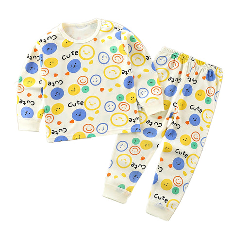 Full Sleeve Cotton Cartoon Dinosaur Print Tshirt & Pajama PJ Lounging Set for Infant Toddler Baby Boy Girl Kids