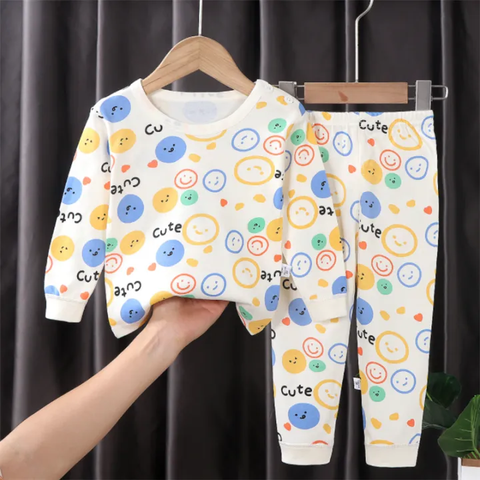 Full Sleeve Cotton Cartoon Dinosaur Print Tshirt & Pajama PJ Lounging Set for Infant Toddler Baby Boy Girl Kids
