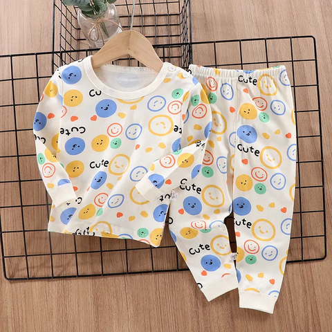 Full Sleeve Cotton Cartoon Dinosaur Print Tshirt & Pajama PJ Lounging Set for Infant Toddler Baby Boy Girl Kids