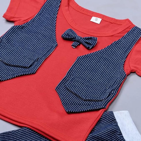 Graph Check T-shirt with Attached Waistcoat Bow tie and Shorts Little Gentleman Clothing Set for Boys