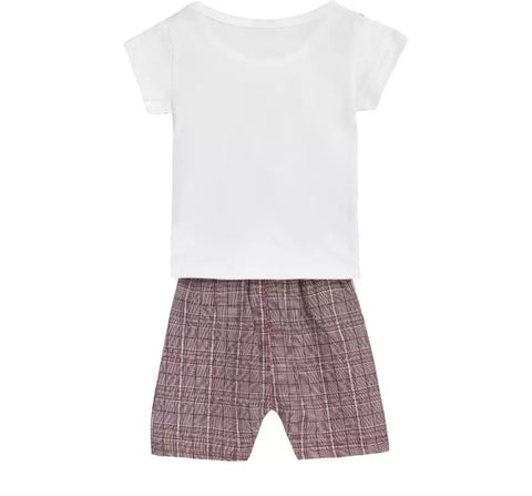 Graph Check T-shirt with Attached Waistcoat Bow tie and Shorts Little Gentleman Clothing Set for Boys