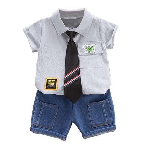 Little Gentleman Half Sleeve Summer Shirt with Tie & Shorts Party wear Smart Casual Clothing Set for Lil Boys