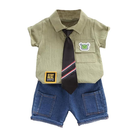 Little Gentleman Half Sleeve Summer Shirt with Tie & Shorts Party wear Smart Casual Clothing Set for Lil Boys