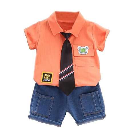 Little Gentleman Half Sleeve Summer Shirt with Tie & Shorts Party wear Smart Casual Clothing Set for Lil Boys