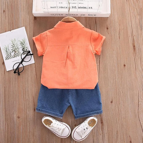 Little Gentleman Half Sleeve Summer Shirt with Tie & Shorts Party wear Smart Casual Clothing Set for Lil Boys