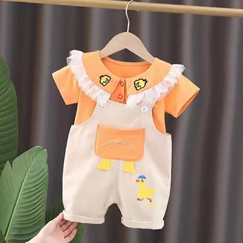 Baby Girl's Full Sleeve Top T-shirt and Dungaree