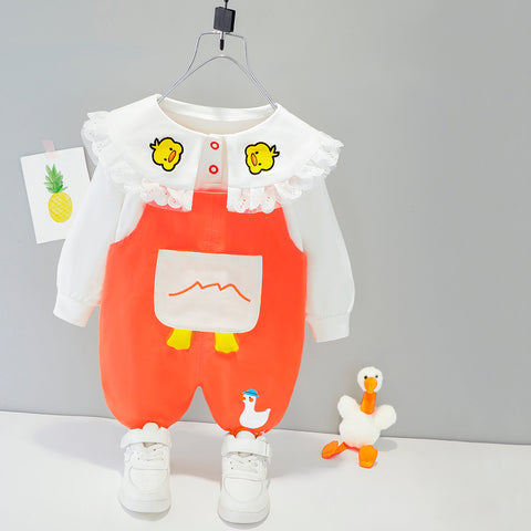 Baby Girl's Full Sleeve Top T-shirt and Dungaree