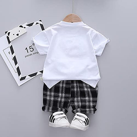 Kids Lion Print Half Sleeve T-shirt & Check Shorts Summer Casuals for Infant Toddler Boys and Girls