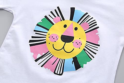Kids Lion Print Half Sleeve T-shirt & Check Shorts Summer Casuals for Infant Toddler Boys and Girls