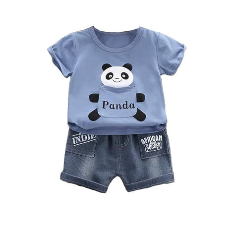 Kid's Cartoon Panda T-shirt & Denim Shorts Set