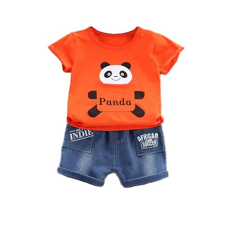 Kid's Cartoon Panda T-shirt & Denim Shorts Set