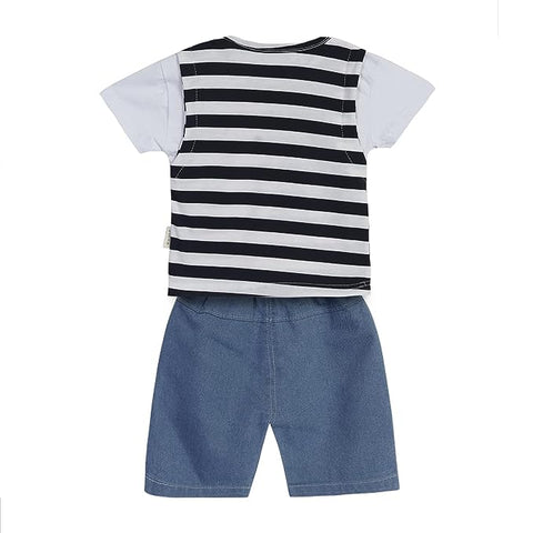 Half Sleeve Stripe T-shirt & Denim Shorts Set for Boys